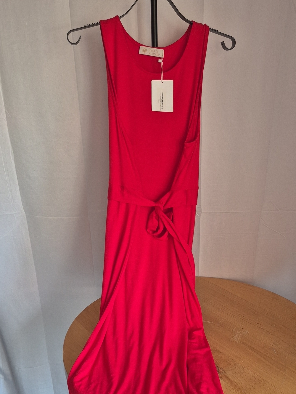 Sleeveless Red Tie-Front Maxi Dress